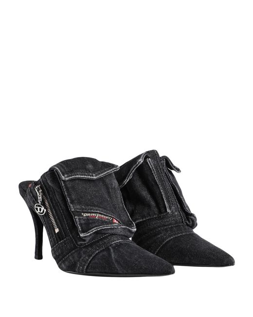 DIESEL Black Pointed-Toe Thin-Heel Stylish Versatile Denim Mules