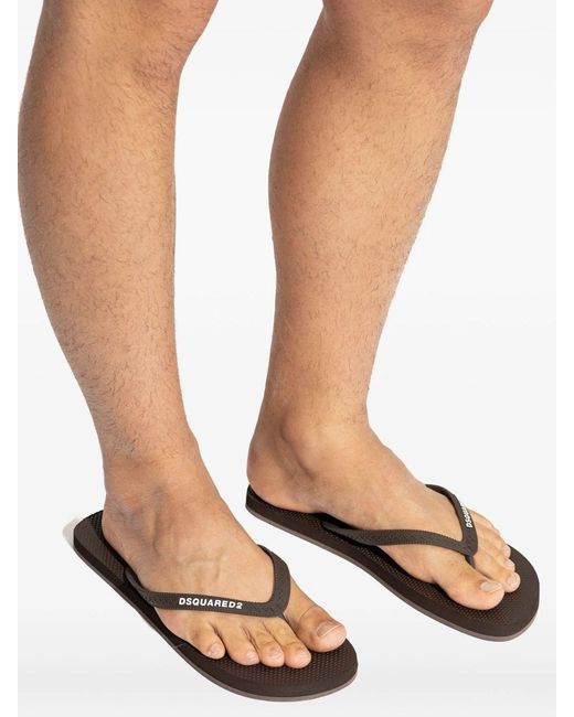 DSquared² Brown Logo Thong Flip-Flops for men