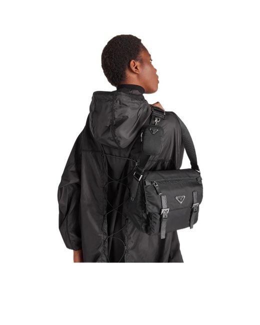 Prada Black Logo Patch Zip-Up Shoulder Bag