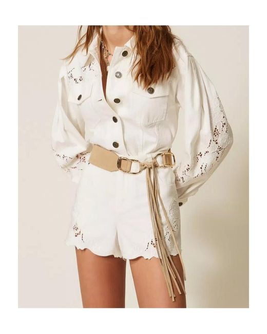 Twinset Natural Lace-Detail Shorts