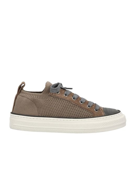 Brunello Cucinelli Brown Knitted Lace-Up Sneakers