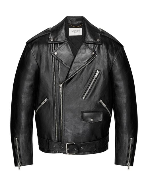 Saint Laurent Black Grain Leather Oversized Motorcycle Jacket