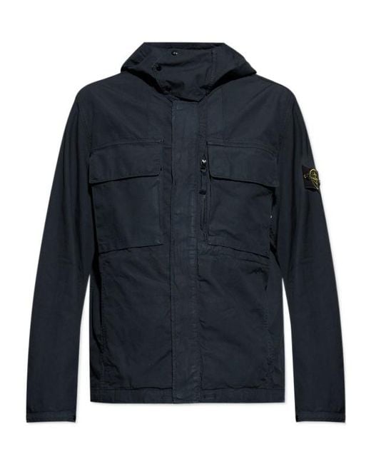 Stone Island Blue Hooded Patch-Pocket Jacket for men