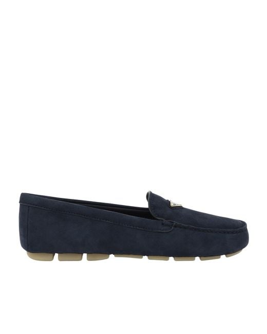 Prada Blue Triangle-Logo Slip-On Driving Loafers