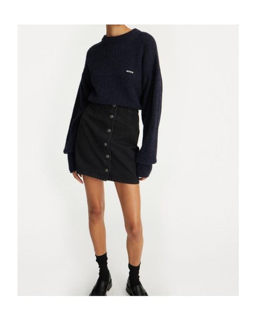 ROTATE BIRGER CHRISTENSEN Blue Cuffed-Sleeve Crewneck Sweater