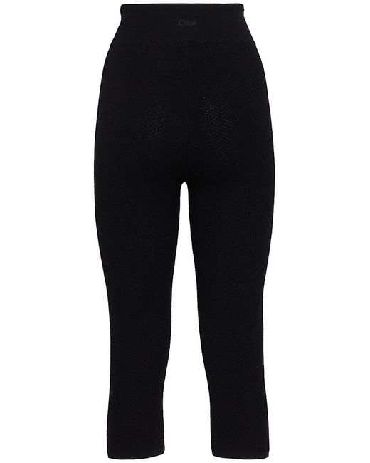 Chloé Black Honeycomb Knit Stretch Viscose Pants
