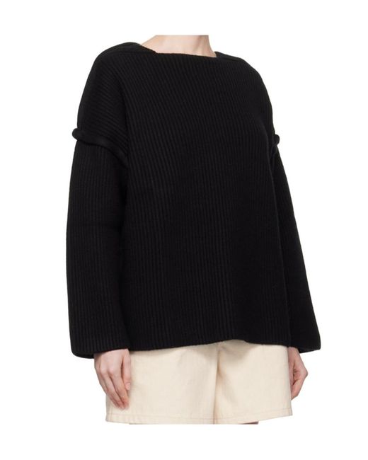 Jil Sander Black Drop Shoulder Crew-Neck Jumper