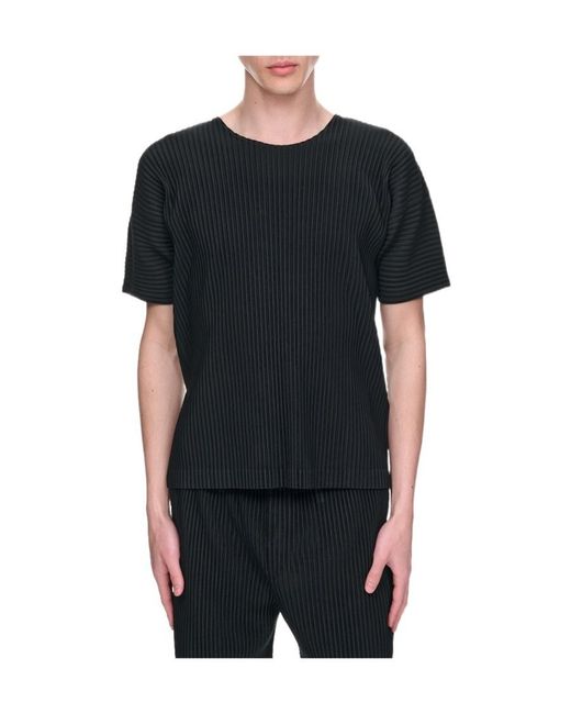 Homme Plissé Issey Miyake Black Short-Sleeves Ribbed T-Shirt for men
