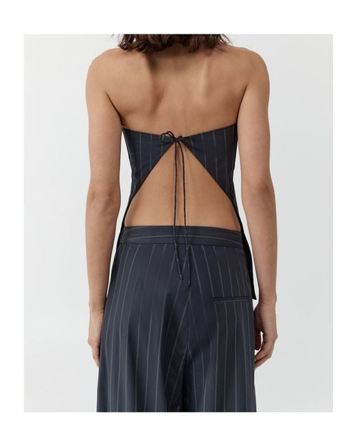 St. Agni Blue Strapless Striped Top