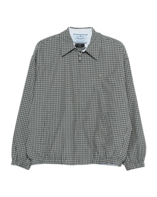 Prada Gray Checked Poplin Jacket