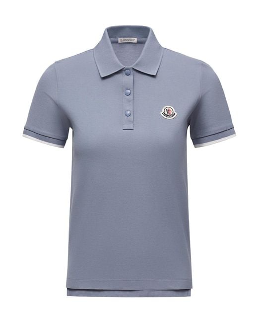 Moncler Blue Logo Patch Cotton Piquet Polo Shirt
