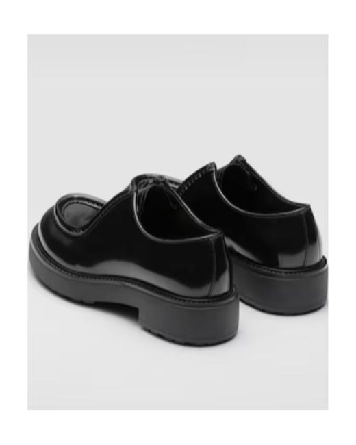 Prada Black Opaque Brushed Leather Lace-Up Shoes for men