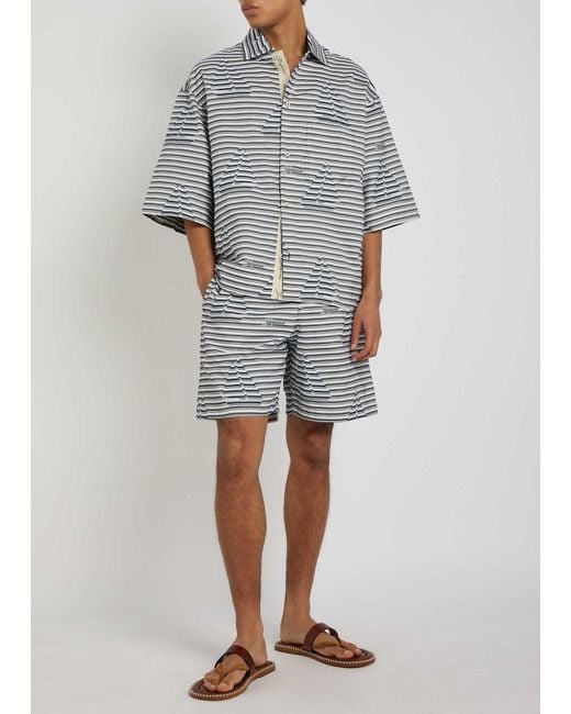 Jacquemus Blue Le Short Cale?On Striped Jacquard Cotton Shorts for men