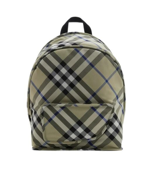Burberry Green Check-Printed Zipped Backpack for men