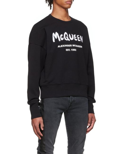 McQueen Black Graffiti Oversized Sweatshirt for men