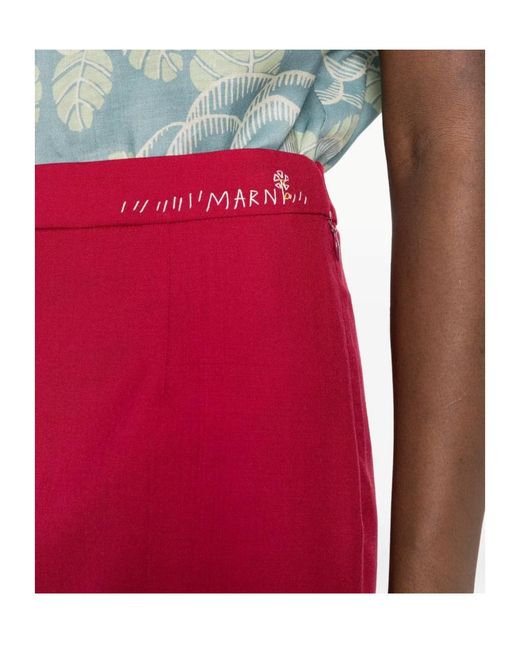 Marni Red Split-Hem Midi Skirt