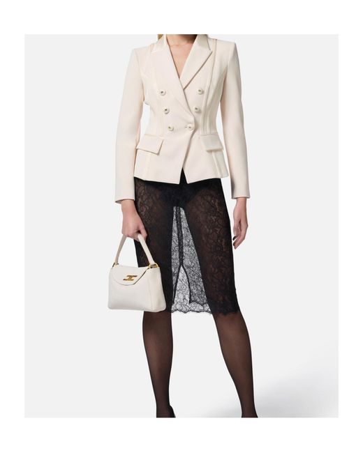 Elisabetta Franchi White Double-Breasted Satin Jacket