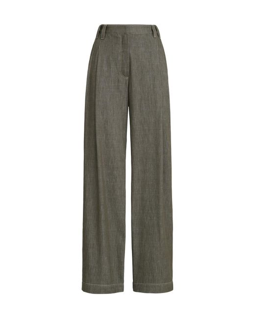 Brunello Cucinelli Gray Denim-Effect Pleated Trousers