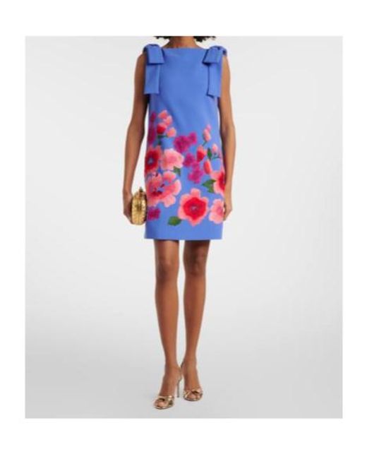 Carolina Herrera Blue Floral Embroidered Crepe Minidress