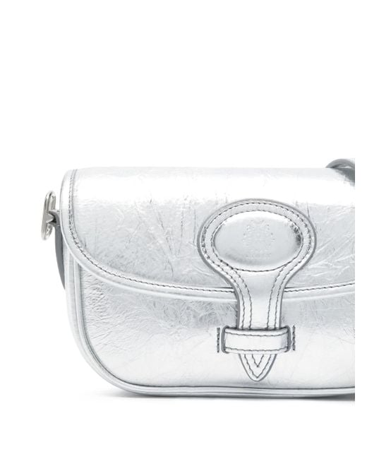 Bally White Metallic-Leather Flap Shoulder Bag
