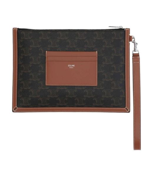 Céline Black Small Flat Pouch With Strap for men