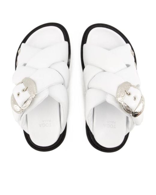 Toga White Buckled Puffer Sandals