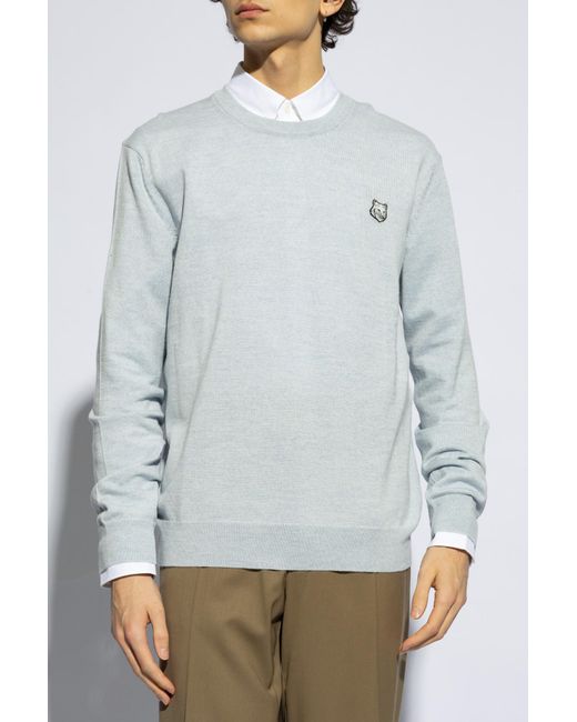 Maison Kitsuné Blue Maison Kitsuné Bold Fox Head Patch Knitted Jumper for men