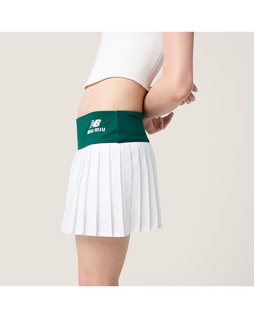 Miu Miu Green Stretch Technical Jersey Pleated Miniskirt
