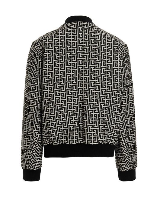 Balmain Black Logo Monogram Reversible Bomber Jacket for men