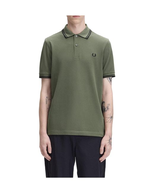 Fred Perry Green Solid Color Polo Shirt for men