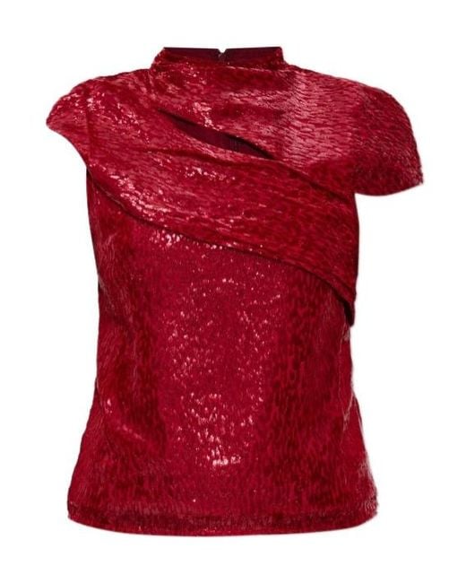 Self-Portrait Red Draped Lurex Blouse