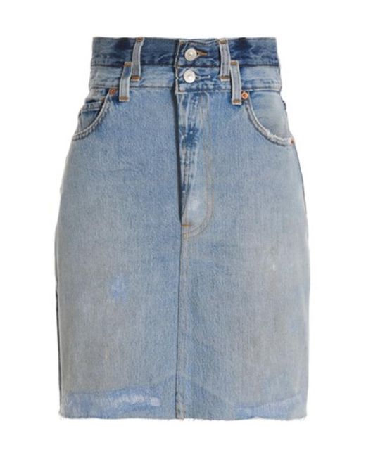 Re/done Blue Double Waisted Denim Skirt