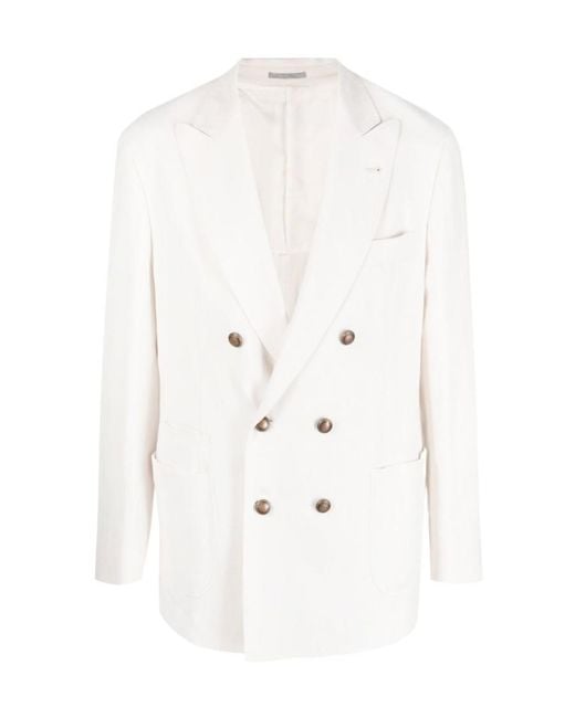 Brunello Cucinelli White Double-Breasted Tailored Blazer for men