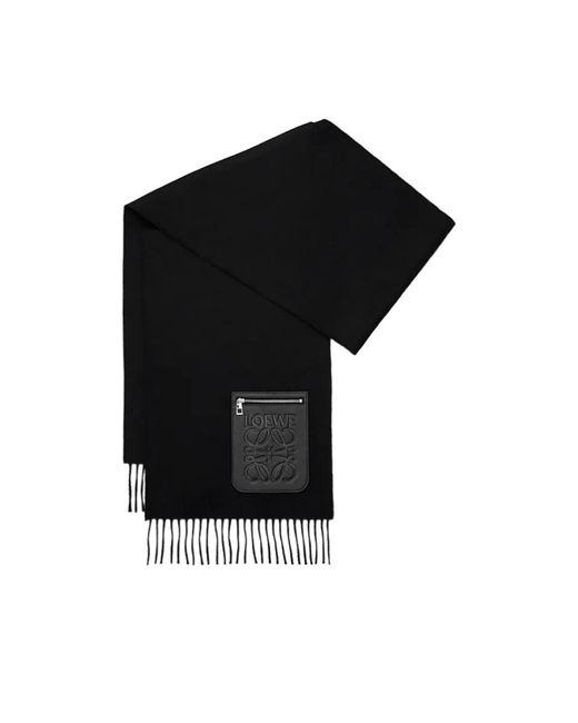 Loewe Black Logo-Patch Fringed Scarf
