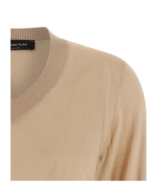 Fabiana Filippi Natural Short-Sleeved V-Neck Jumper