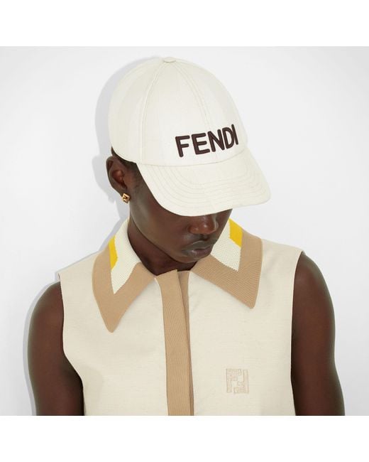 Fendi White Logo Embroidered Curved Peak Cap