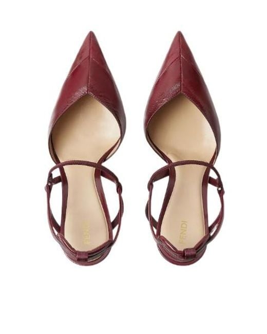 Fendi Red Very Colibri Burgundy Hagfish Leather High-Heeled Slingbacks