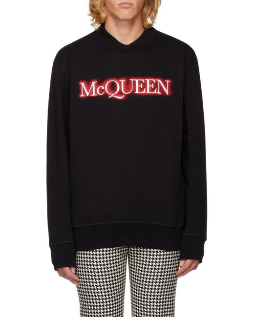 McQueen Black Logo Printed Crewneck Sweatshirt for men