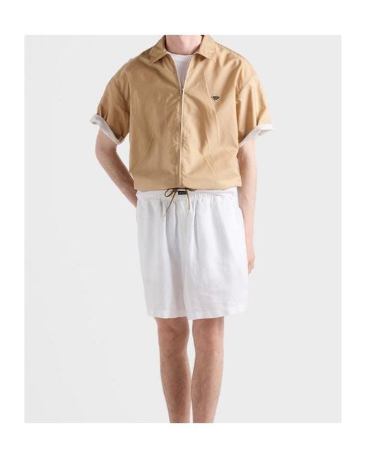 Prada Natural Short-Sleeved Re-Nylon Zipper Shirt for men