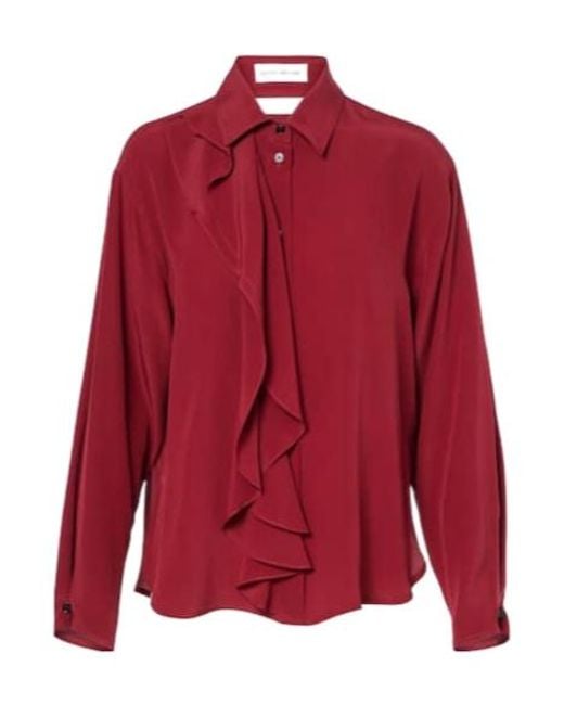 Victoria Beckham Red Ruffled Silk Blouse