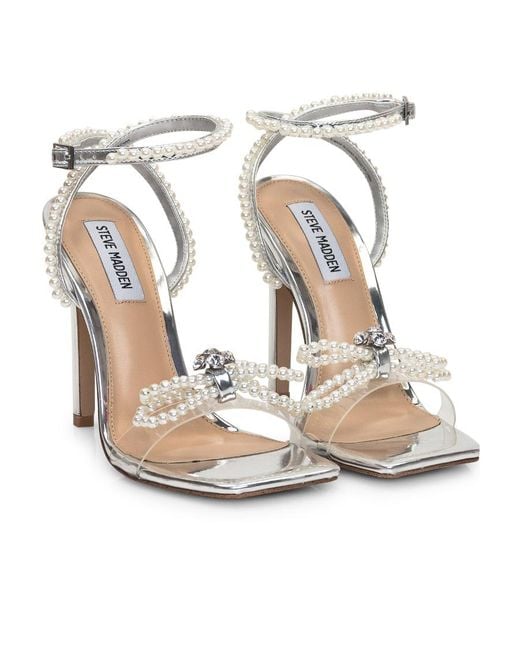Steve Madden White Embellished Ankle Strap Sandals