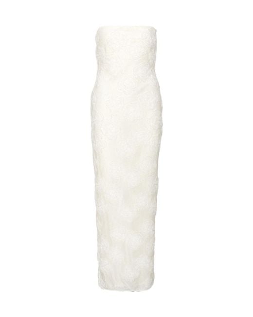 ROTATE BIRGER CHRISTENSEN White Floral Embroidered Strapless Dress