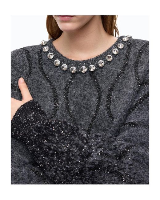 Pinko Black Crystal-Embellished Sequin-Pattern Sweater