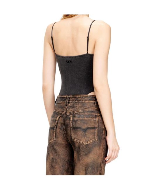 DIESEL Black T-Ley Marbled Ribbed Jersey Thong Bodysuit