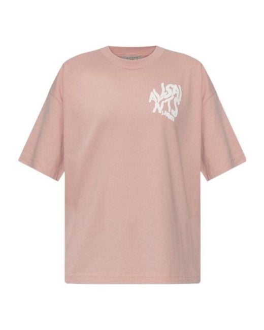 AllSaints Pink Orlando Logo Printed Oversized T-Shirt