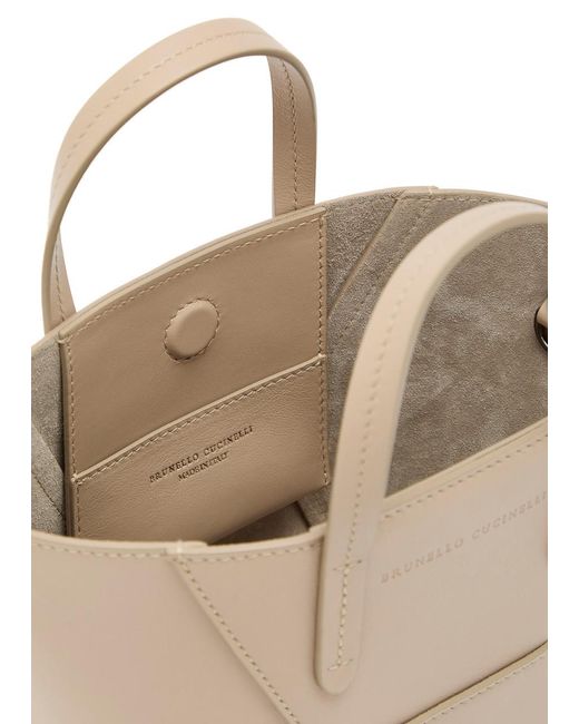 Brunello Cucinelli White Bead Mini Leather Tote Bag
