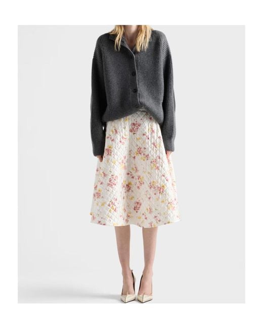 Prada Natural Quilted Satin Floral Skirt