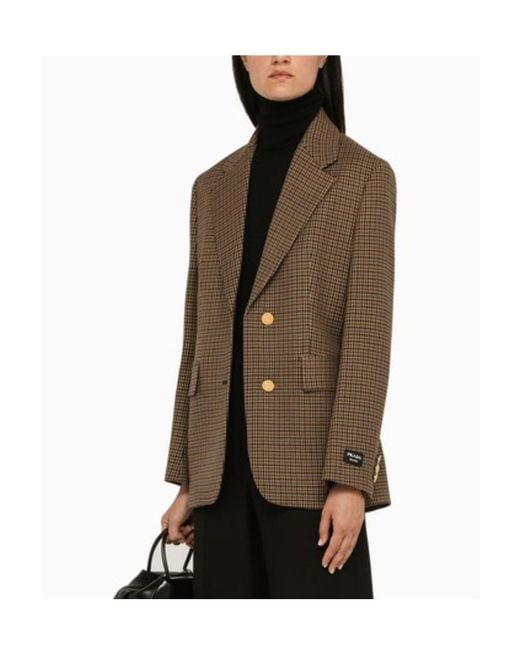 Prada Brown Houndstooth Suit Coat