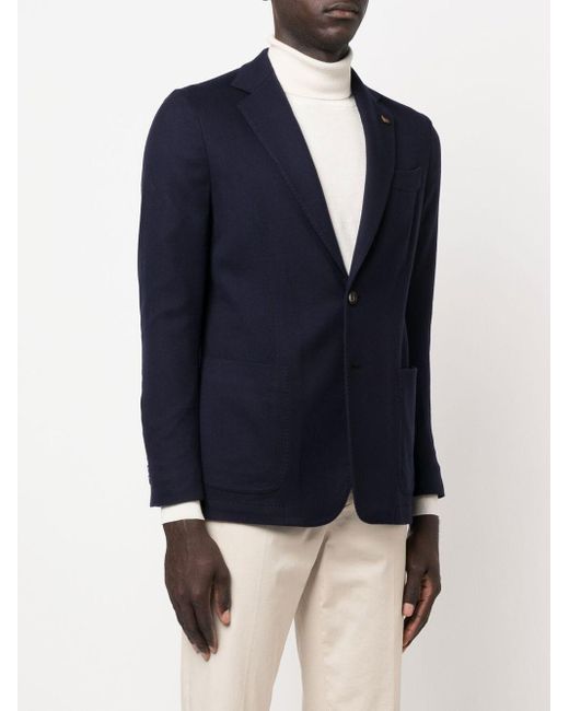 Colombo Blue Single-Breasted Wool Blazer for men