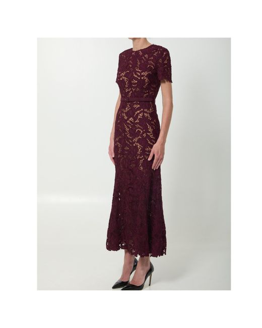 Self-Portrait Red Belted Lace Midi Dress